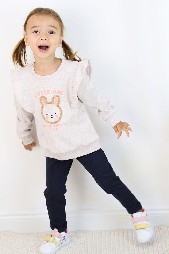 BRE Breeze Girl Child Leggings Set Cute Bunny Embroidered Frilly Shoulder 2-6 Years, Beige Melange - Alameda