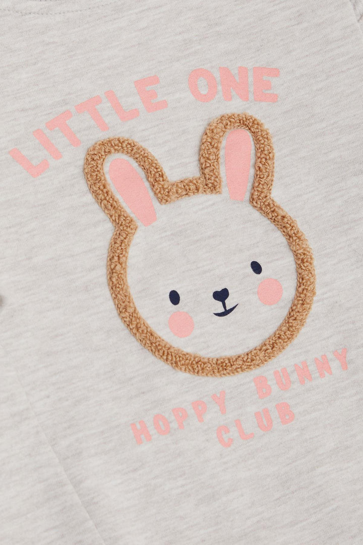 BRE Breeze Girl Child Leggings Set Cute Bunny Embroidered Frilly Shoulder 2-6 Years, Beige Melange - Alameda