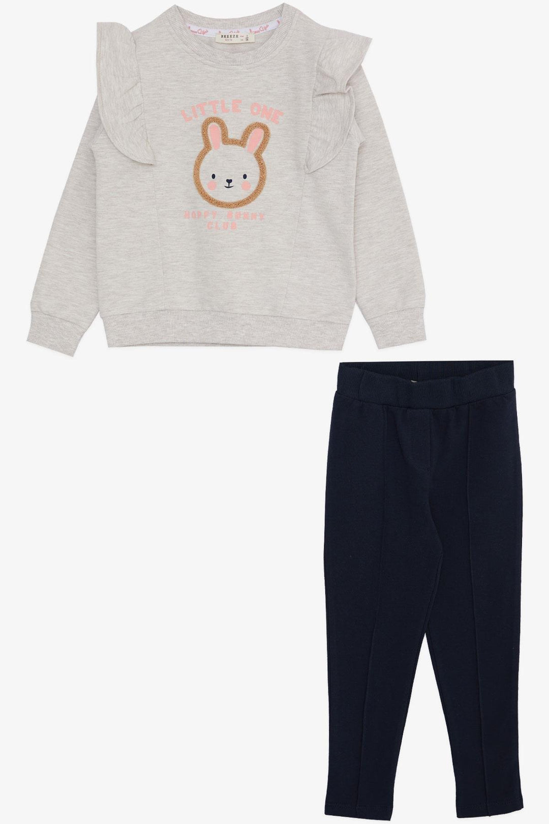 BRE Breeze Girl Child Leggings Set Cute Bunny Embroidered Frilly Shoulder 2-6 Years, Beige Melange - Alameda