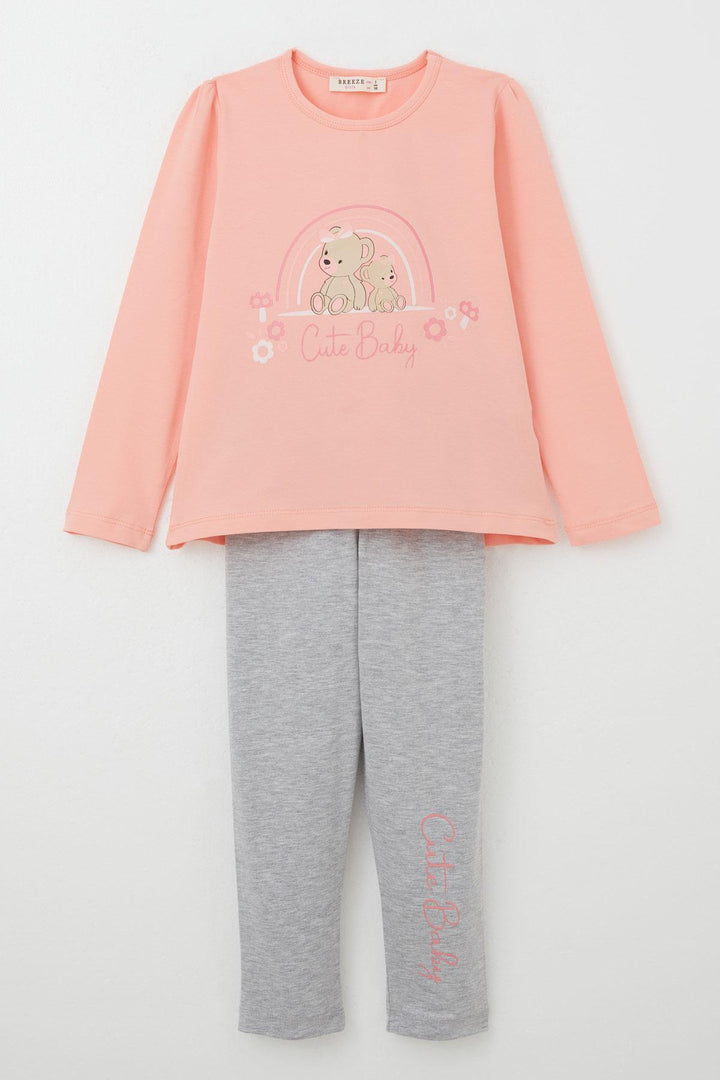 BRE Breeze Girl Child Leggings Set Cute Baby Bear Printed 1-4 Years, Salmon - Joplin