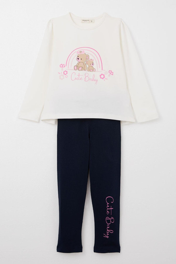 BRE Breeze Girl Child Leggings Set Cute Baby Bear Printed 1-4 Years, Ecru - Hillsboro
