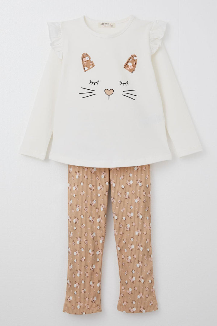 BRE Breeze Girl Child Legging Set Cute Animal Printed Floral 1.5-5 Years, Ecru - Herne