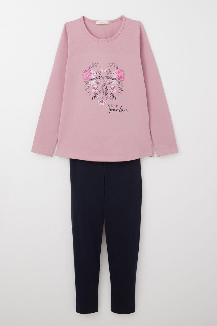 BRE Breeze Girl's Leggings Set with Glittery Flower Print, 4-8 Years, Pink - Lac-Brome