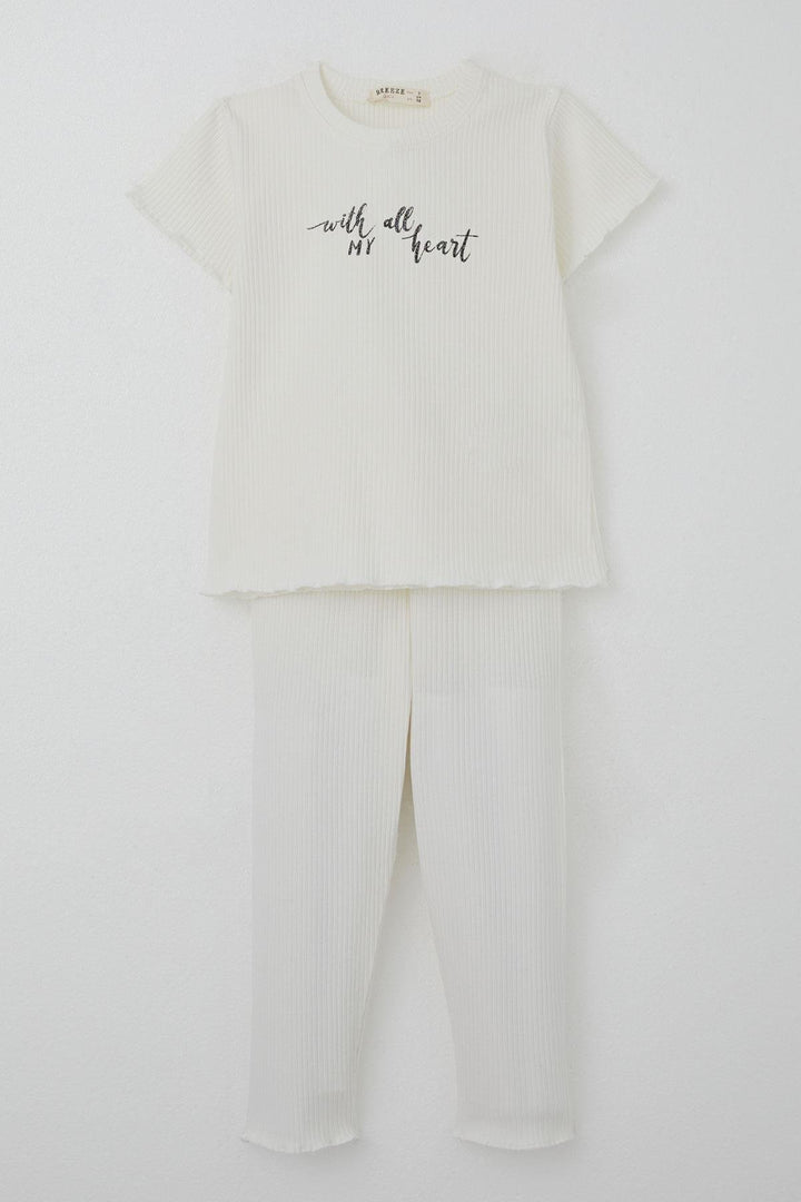BRE Breeze Girl Child Leggings Set with Glittery Printed Writing 1.5-5 Years, Ecru - Berdychiv