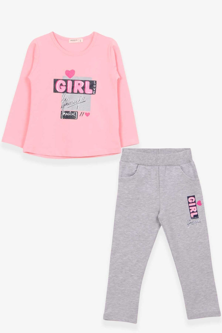 BRE Breeze Girl Child Leggings Set with Glittery Printed Text 3-8 Years, Powder - Sesimbra