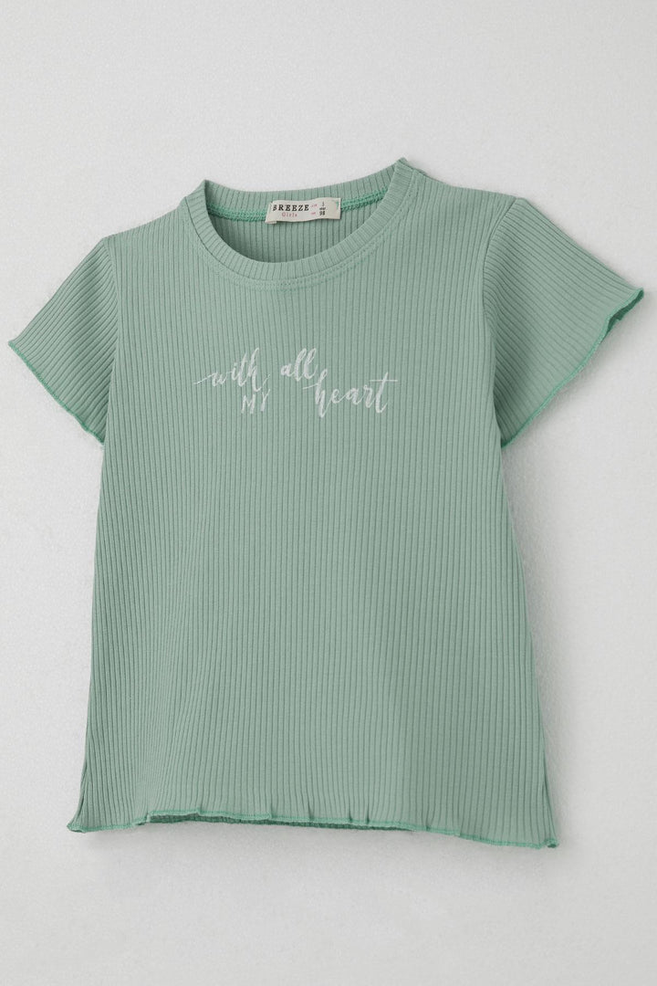 BRE Breeze Girl's Leggings Set with Shiny Printed Text, 1.5-5 Years, Mint Green. - Chico