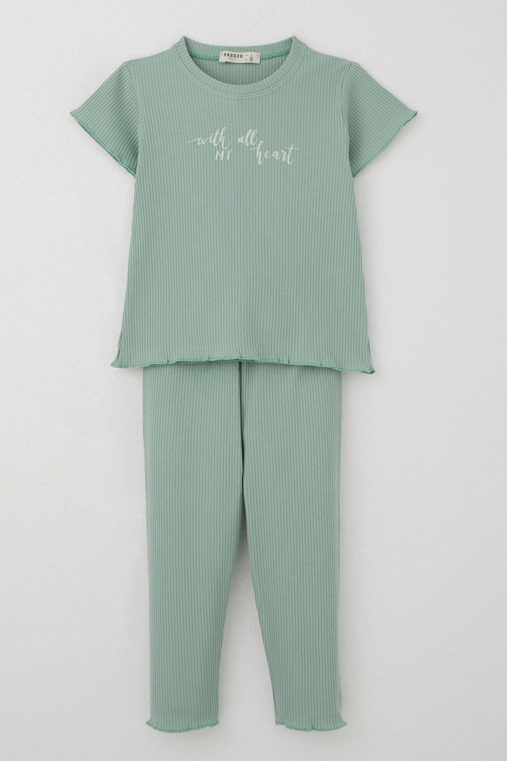 BRE Breeze Girl's Leggings Set with Shiny Printed Text, 1.5-5 Years, Mint Green. - Chico