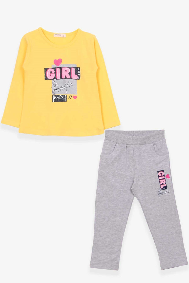 BRE Breeze Girl's Legging Set with Shiny Text Print, 3-8 Years, Yellow - Acilia