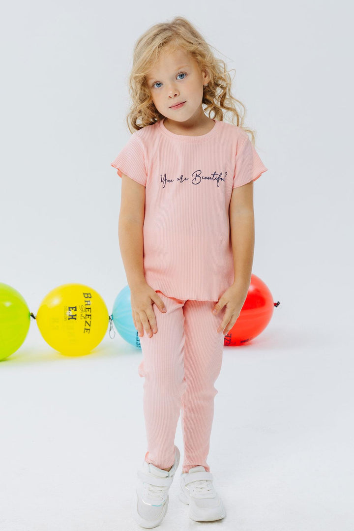 BRE Breeze Girl Child Leggings Set Printed with Summer Writing 1.5-5 Years, Salmon - Little Rock