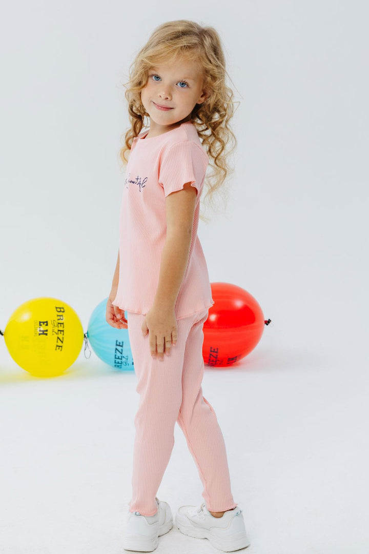 BRE Breeze Girl Child Leggings Set Printed with Summer Writing 1.5-5 Years, Salmon - Little Rock