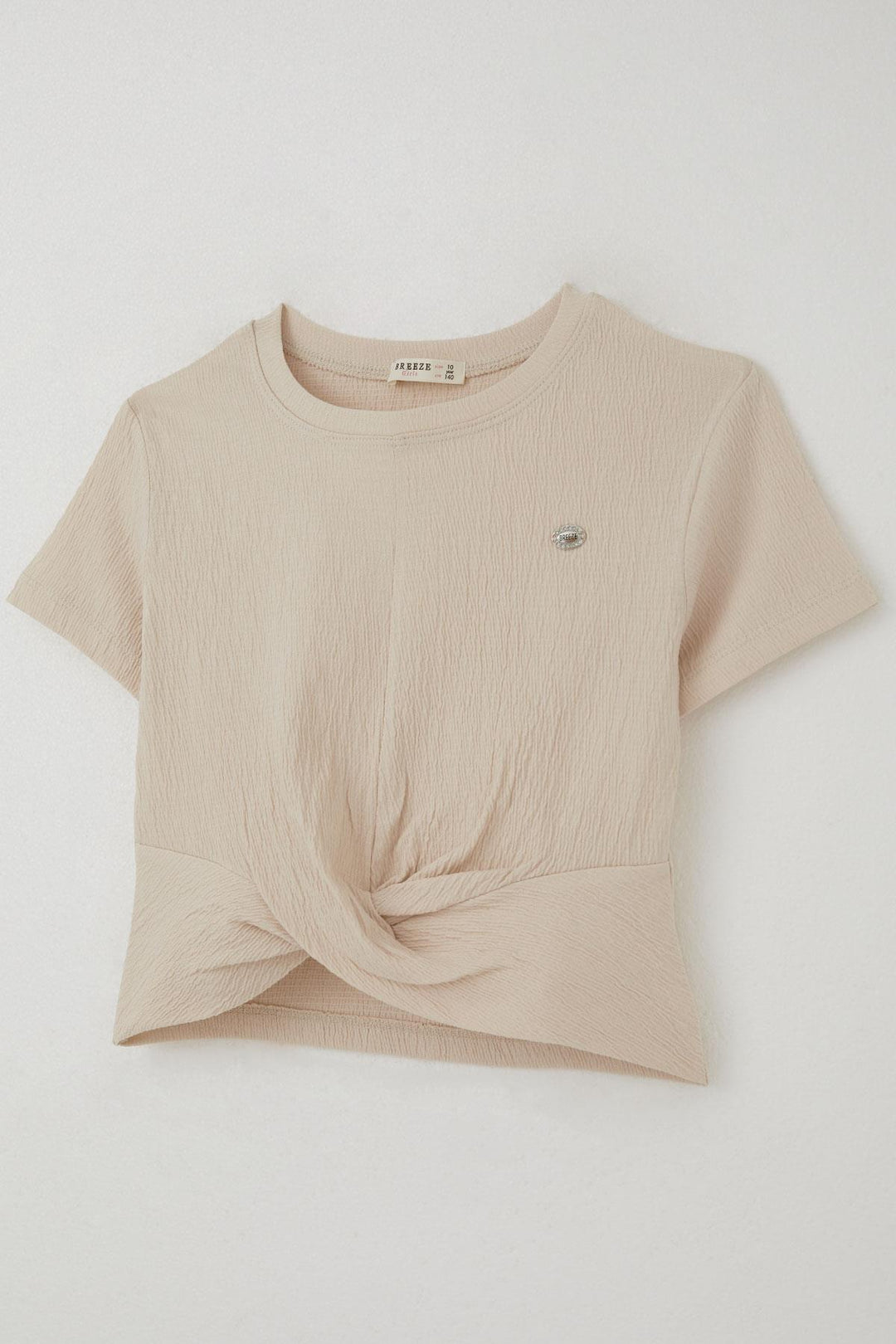 BRE Breeze Girl's T-Shirt with Arm Logo and Decollete Detail on the Belly Part, 96 Years, Beige - Tenancingo
