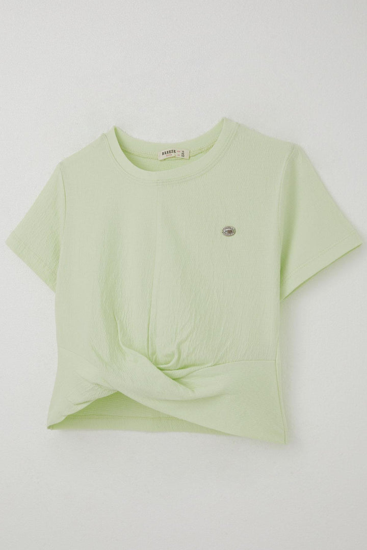 BRE Breeze Girl's T-Shirt with Emblem on the Belly Part, Decollete Detail, 96 Years, Aqua Green - Tlaquepaque