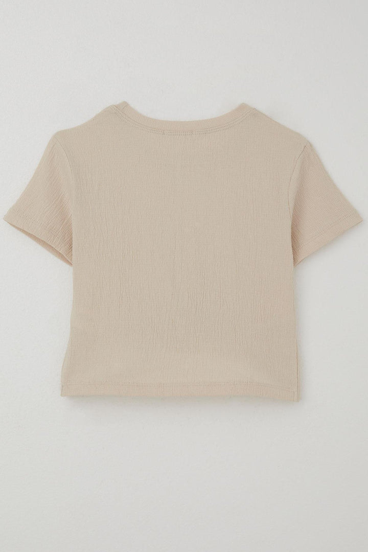BRE Breeze Girl's T-Shirt with Arm Logo and Decollete Detail on the Belly Part, 96 Years, Beige - Tenancingo