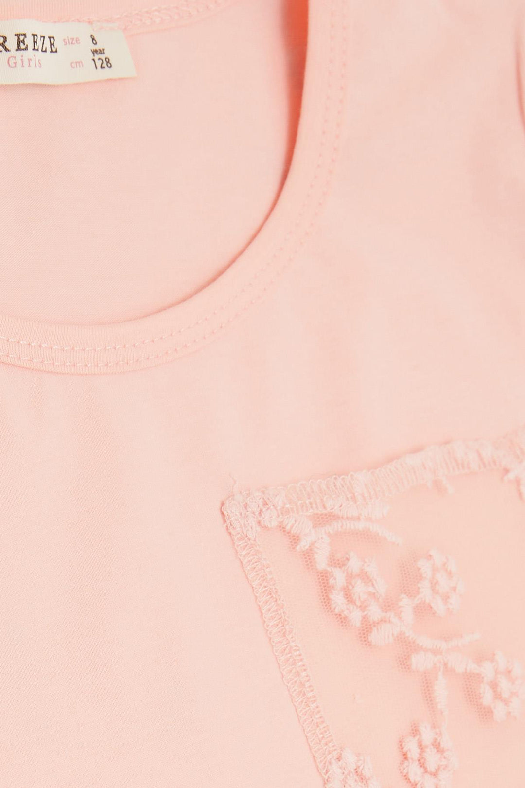 BRE Breeze Girl's T-Shirt Pocket Tulle Flower Embroidered 4-9 Years, Salmon - Granollers