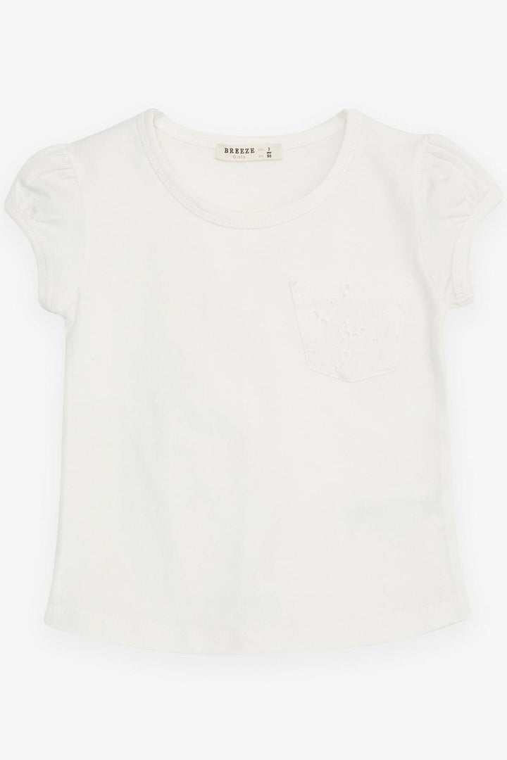 BRE Breeze Girl's T-Shirt with Pocket and Lace Detail, 3-7 Years, Beige - Kanata