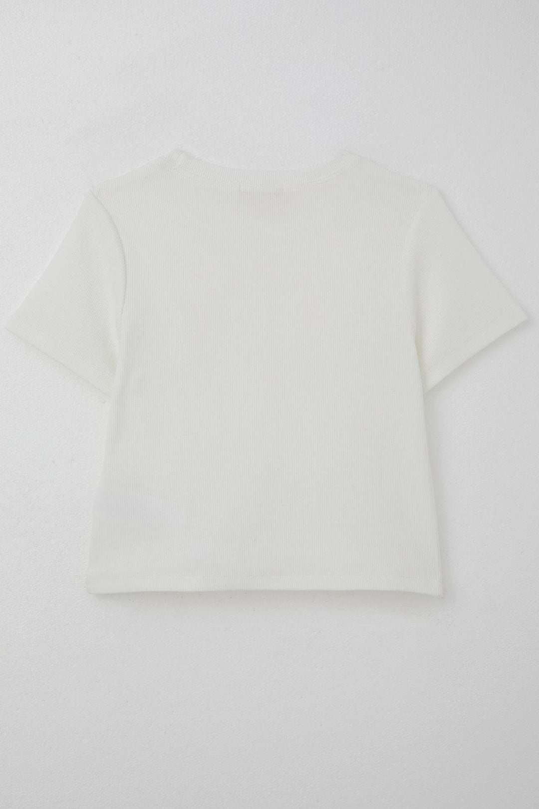 BRE Breeze Girl's T-shirt with Flower Accessories and Pearl Details, 94 Years, Ecru - Montclair