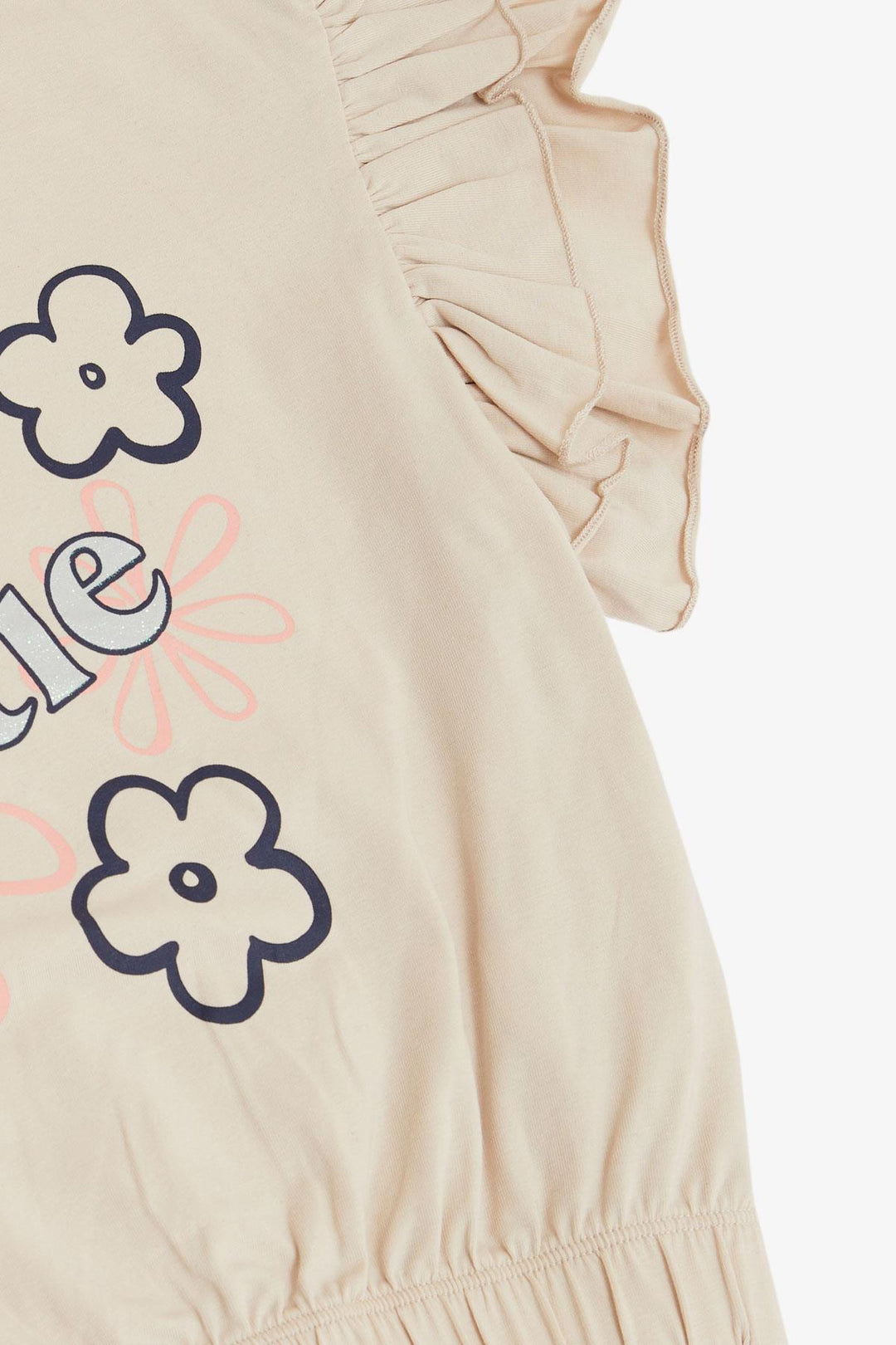 BRE Breeze Girl's T-shirt with Flower Print Ruffled Sleeves, 94 Years, Beige - Sarasota