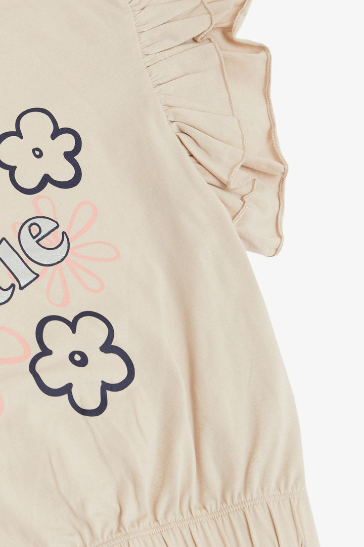 BRE Breeze Girl's T-shirt with Flower Print Ruffled Sleeves, 94 Years, Beige - Sarasota