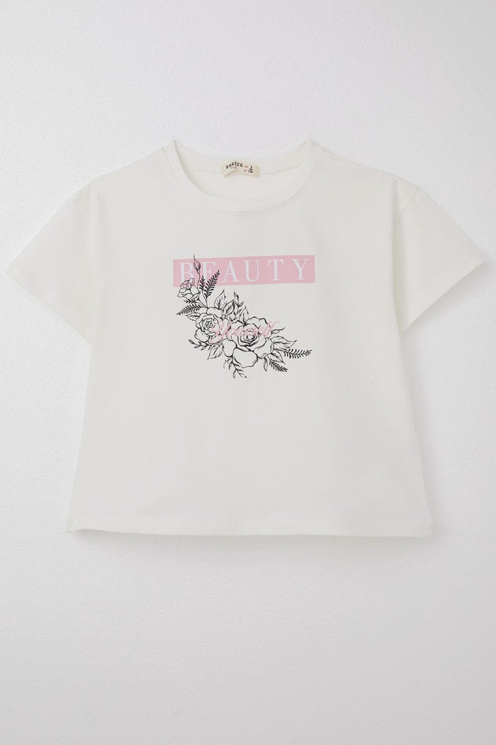 BRE Breeze Girl's T-shirt Flower Printed 84 Years, Ecru - Saanich
