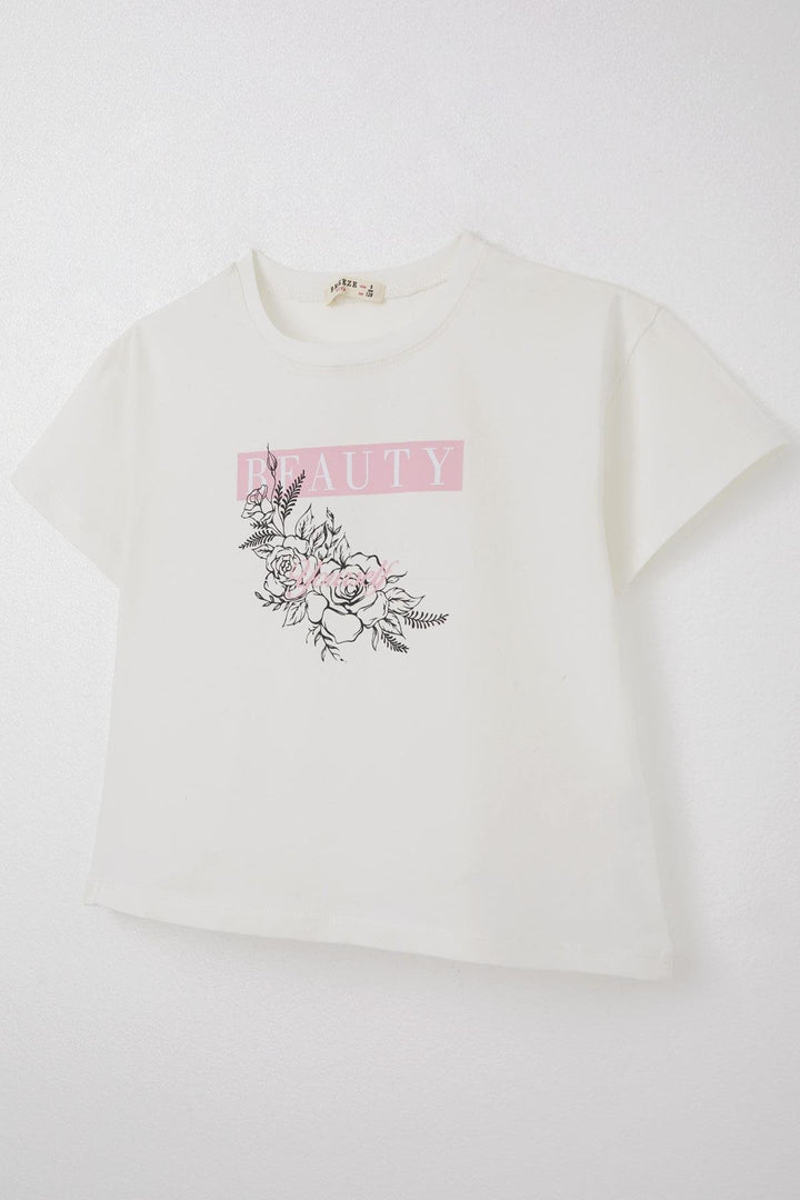BRE Breeze Girl's T-shirt Flower Printed 84 Years, Ecru - Saanich