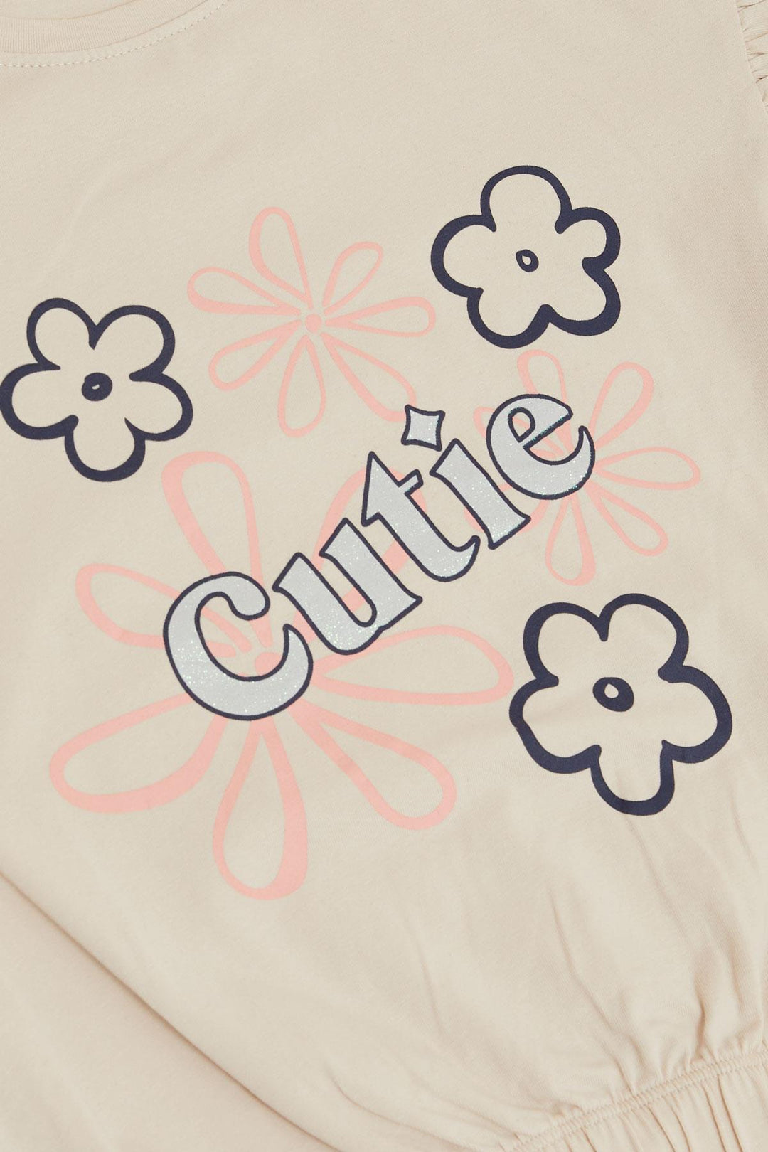BRE Breeze Girl's T-shirt with Flower Print Ruffled Sleeves, 94 Years, Beige - Sarasota
