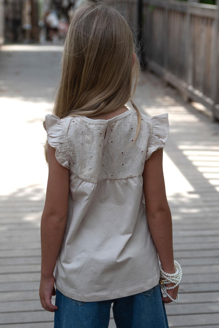 BRE Breeze Girl's T-shirt with Flower Embroidery, 4-8 Years, Beige - Clifton