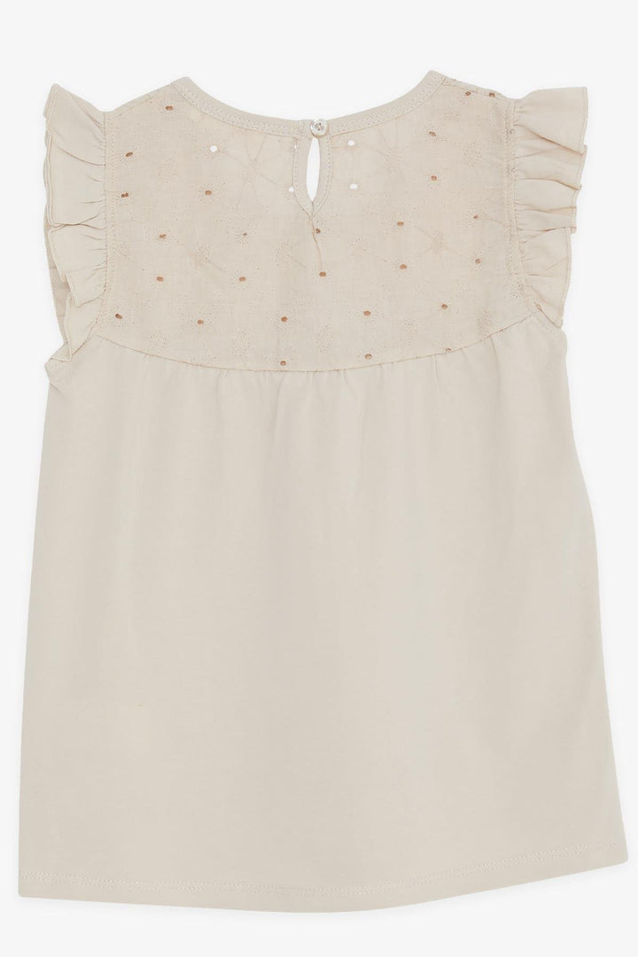 BRE Breeze Girl's T-shirt with Flower Embroidery, 4-8 Years, Beige - Clifton