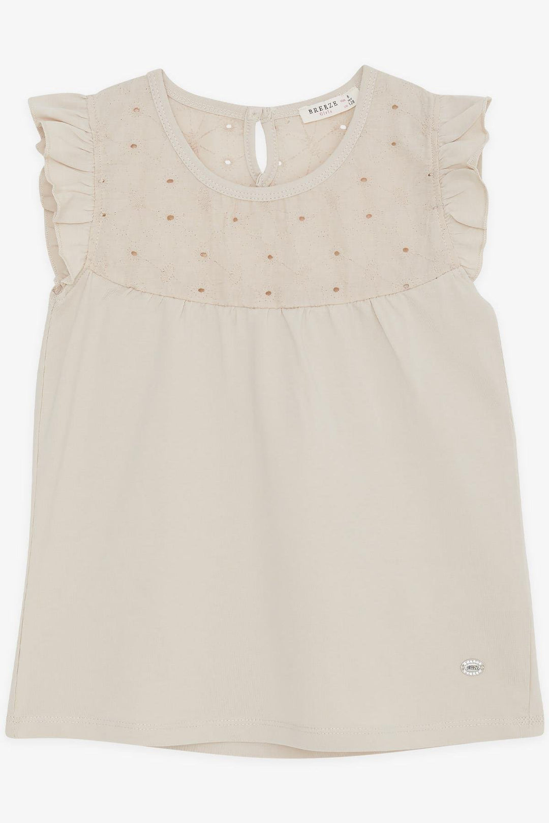 BRE Breeze Girl's T-shirt with Flower Embroidery, 4-8 Years, Beige - Clifton