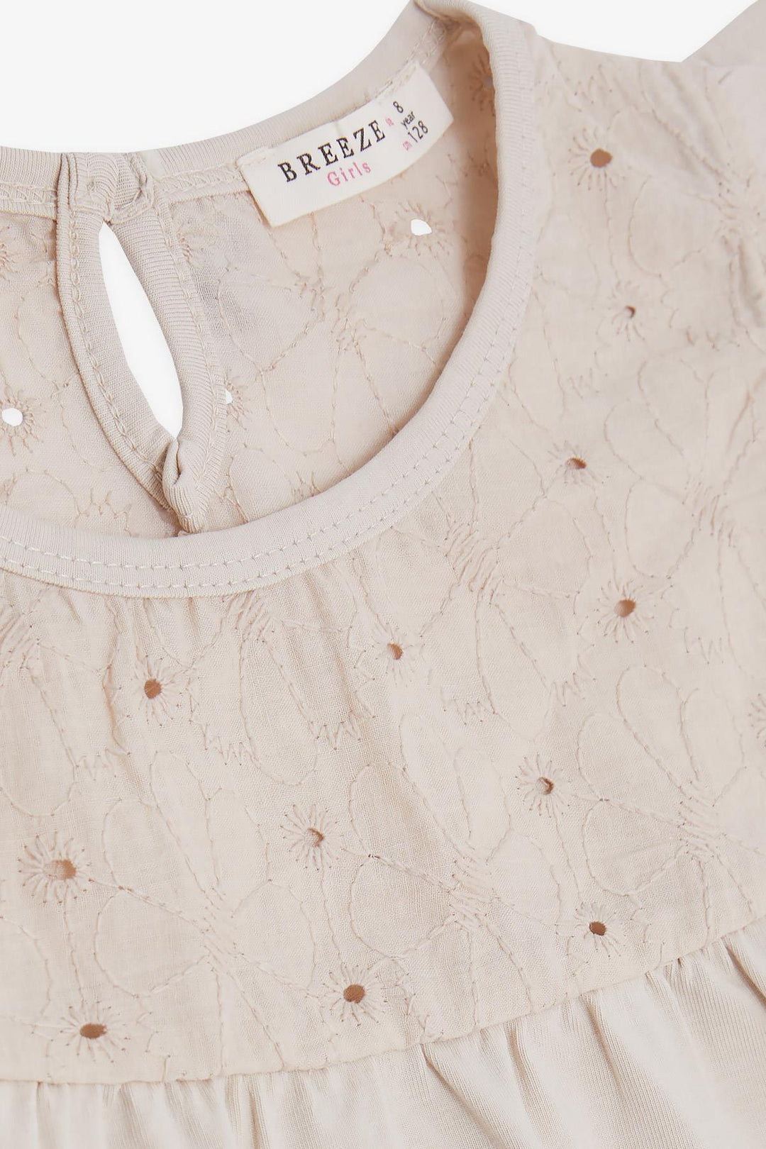 BRE Breeze Girl's T-shirt with Flower Embroidery, 4-8 Years, Beige - Clifton