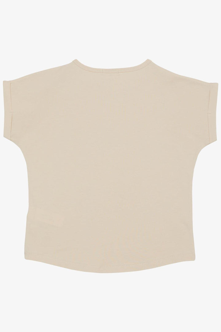 BRE Breeze Girl's T-shirt Flower & Text Printed Sequined 94 Years, Beige - Michigan City