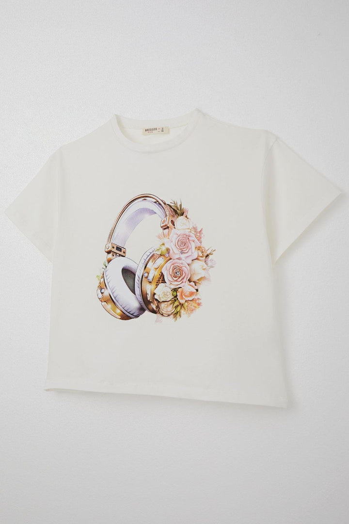 BRE Breeze Girl's T-shirt Floral Music Dream 106 Years, Ecru - Lille