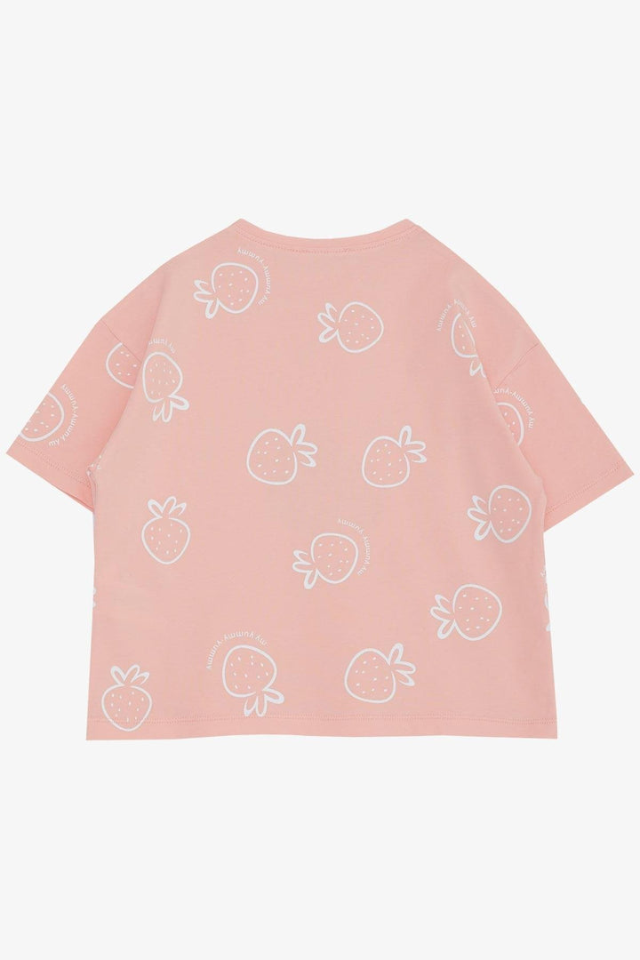 BRE Breeze Girl's T-shirt Crop Strawberry & Text Printed 62 Years, Salmon - San Marcos