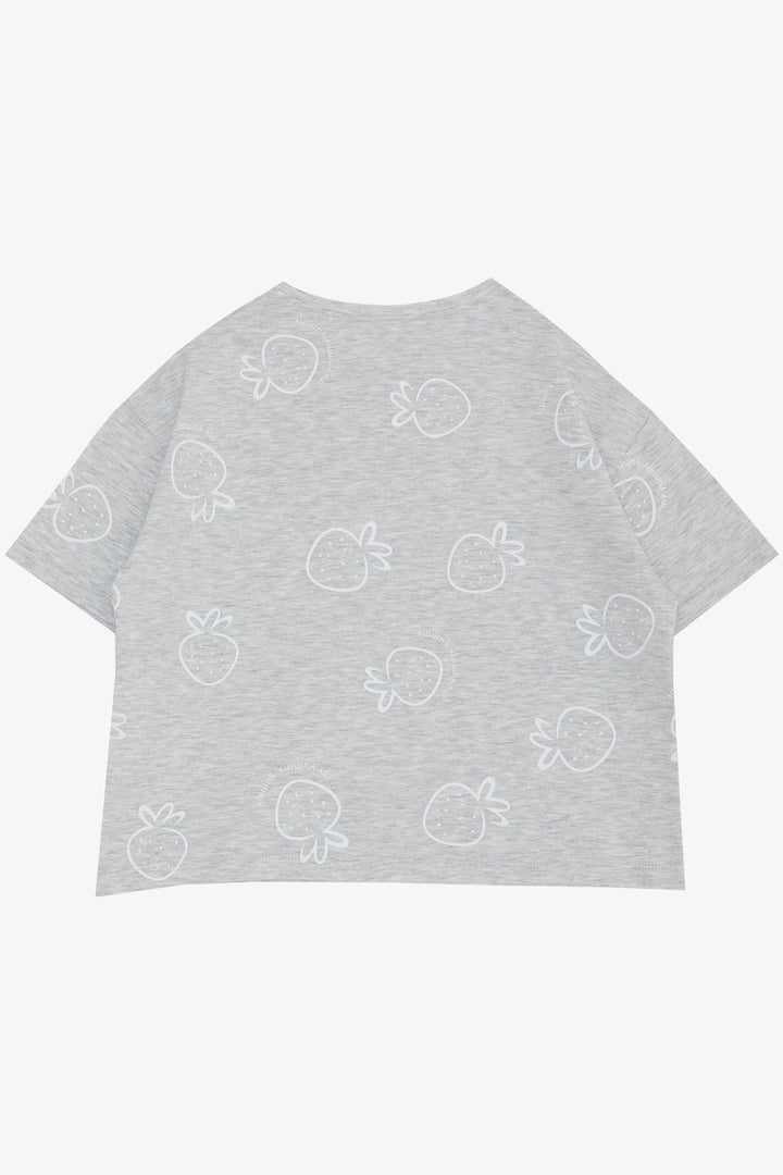 BRE Breeze Girl's T-shirt Crop Strawberry & Text Printed 62 Years, Light Grey Melange - Salon-de-Provence