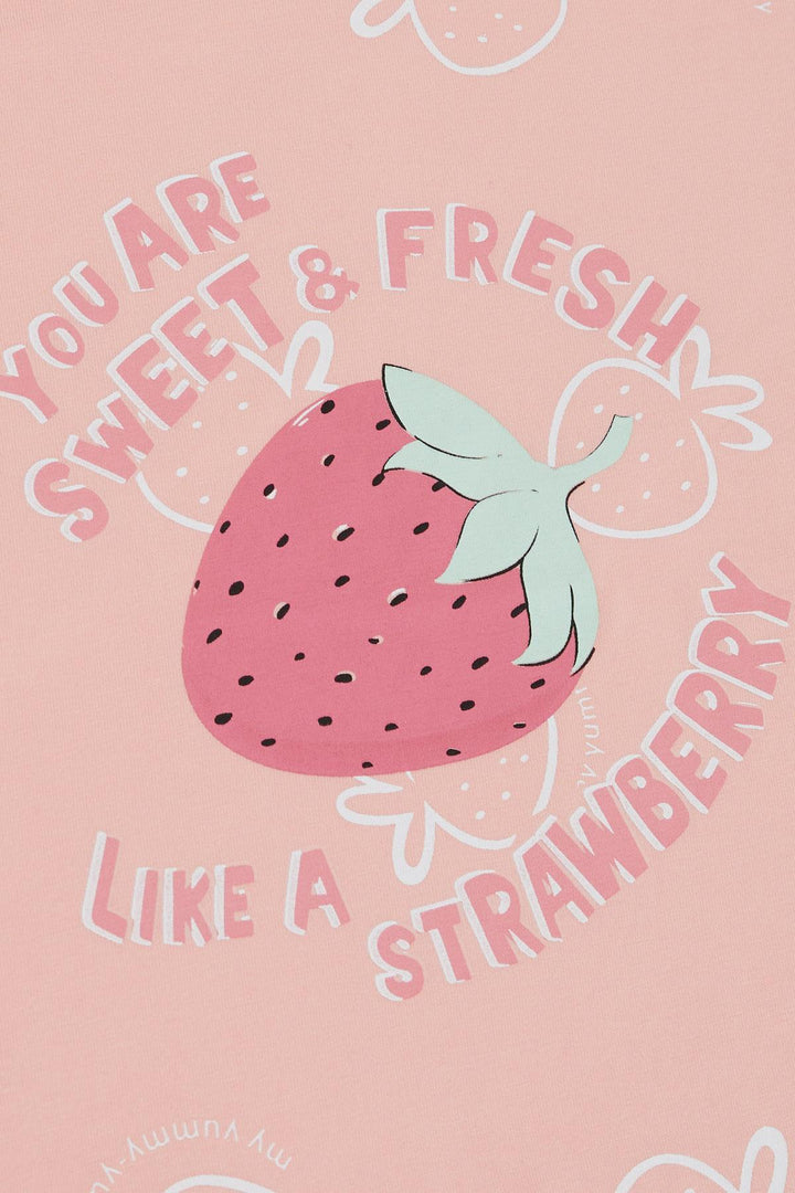 BRE Breeze Girl's T-shirt Crop Strawberry & Text Printed 62 Years, Salmon - San Marcos