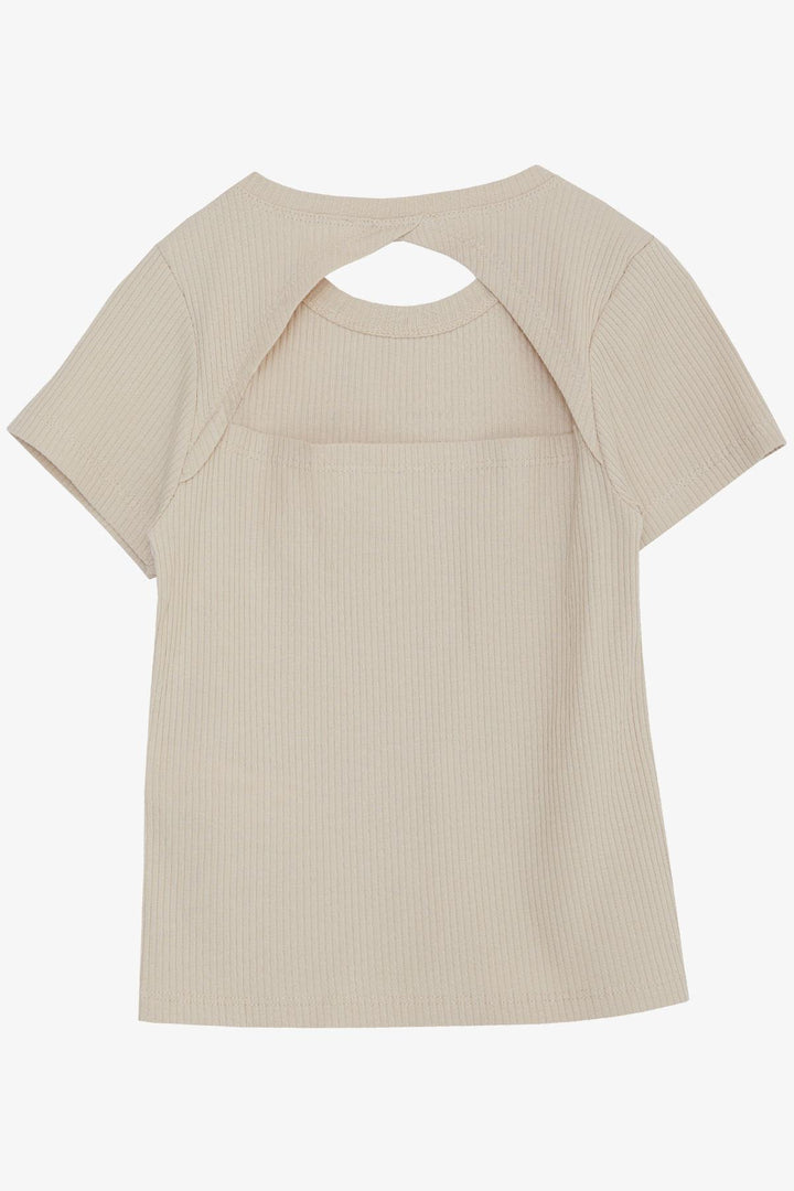 BRE Breeze Girl's Crop T-Shirt with Back Decollete Printed with Shiny Text, Beige, 94 Years - Le Perreux-Sur-Marne