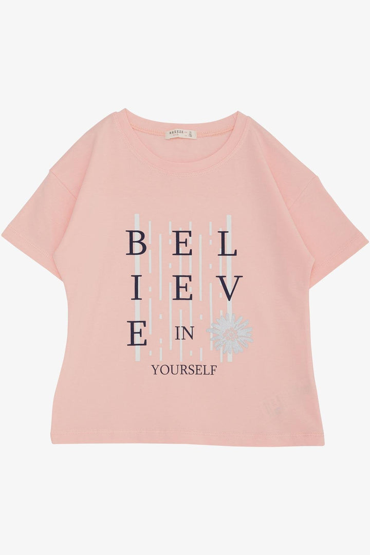 BRE Breeze Girl's T-shirt Crop Slogan Themed Flower Printed 94 Years, Salmon - Corsico