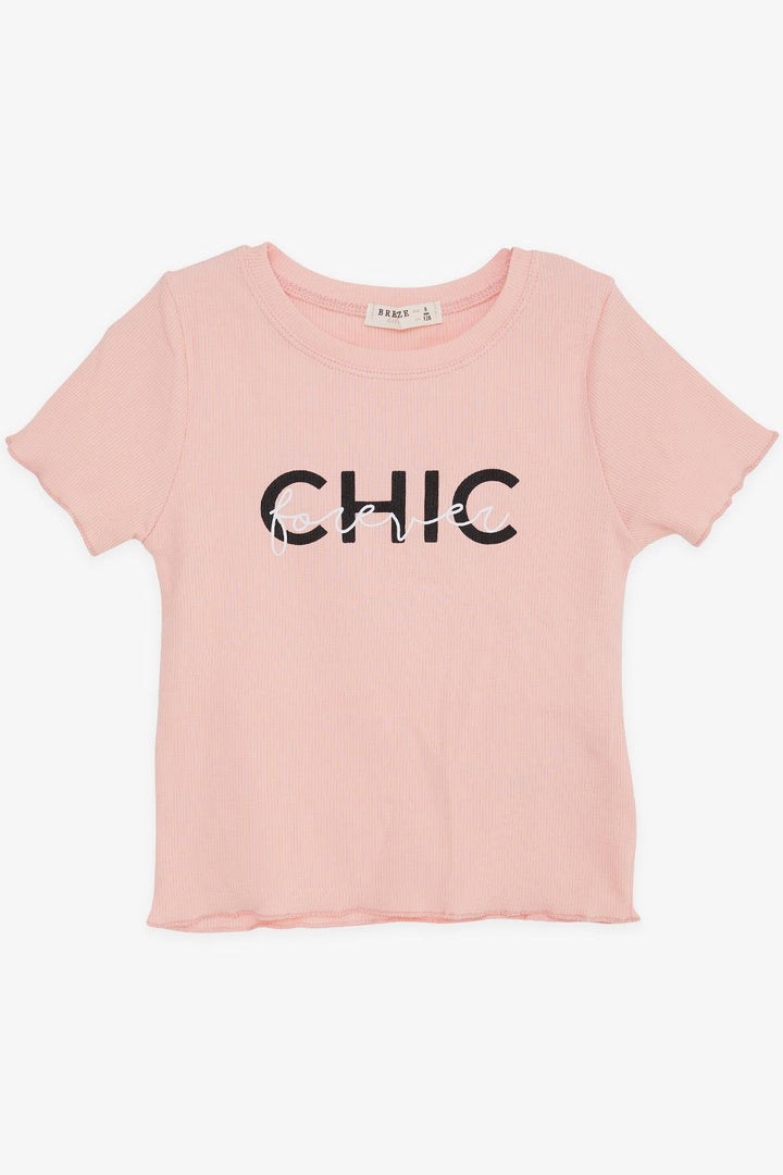 BRE Breeze Girl's T-Shirt Crop Printed with Text 84 Years, Salmon - Santa Lucía del Camino