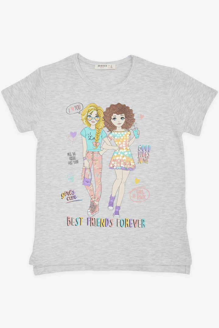 BRE Breeze Girl's T-shirt Friendship Themed 82 Years, Light Grey Melange - Santo Domingo Tehuantepec