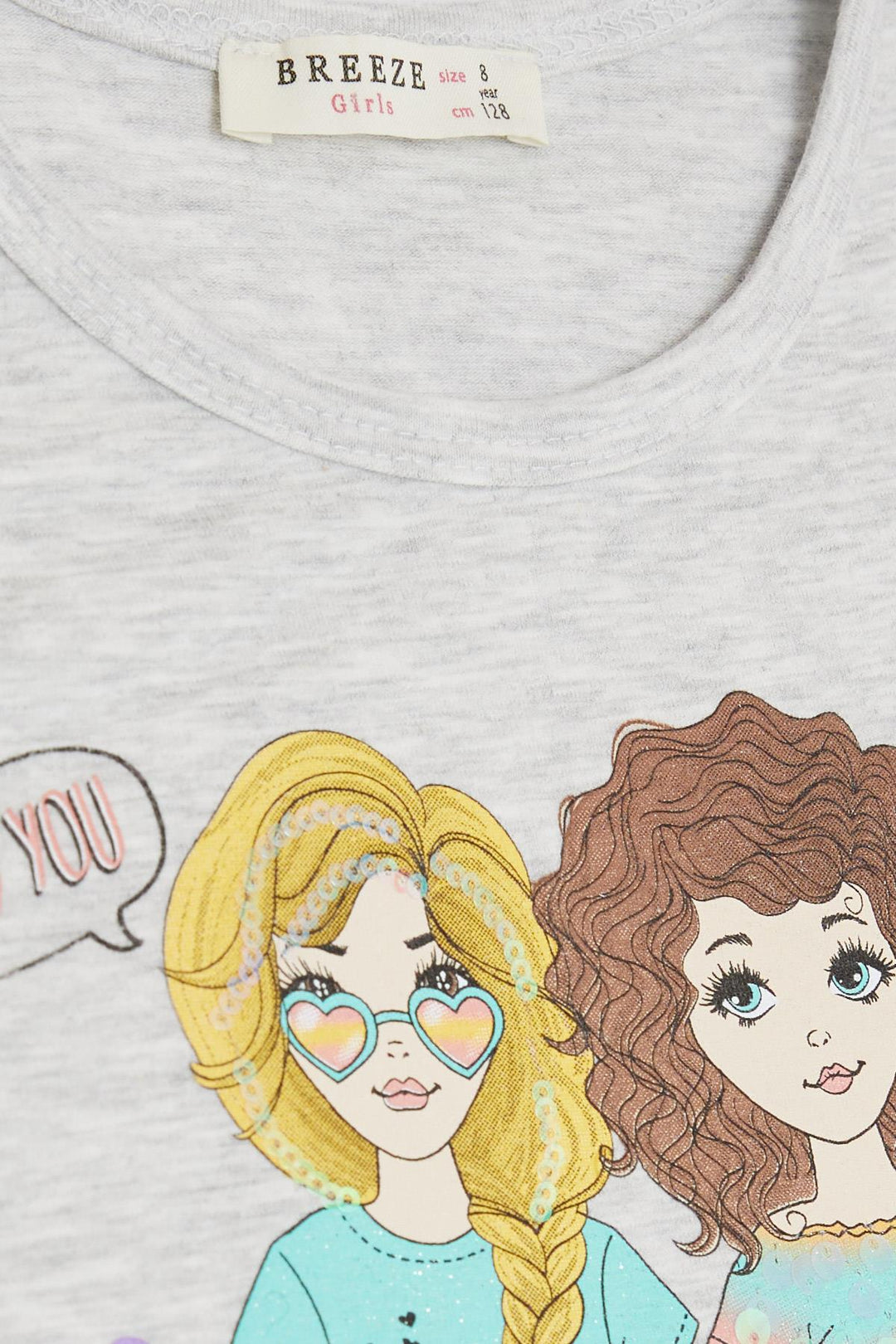 BRE Breeze Girl's T-shirt Friendship Themed 82 Years, Light Grey Melange - Santo Domingo Tehuantepec