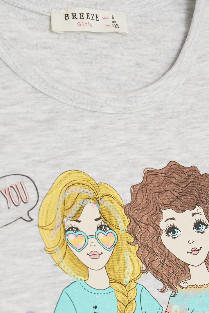 BRE Breeze Girl's T-shirt Friendship Themed 82 Years, Light Grey Melange - Santo Domingo Tehuantepec