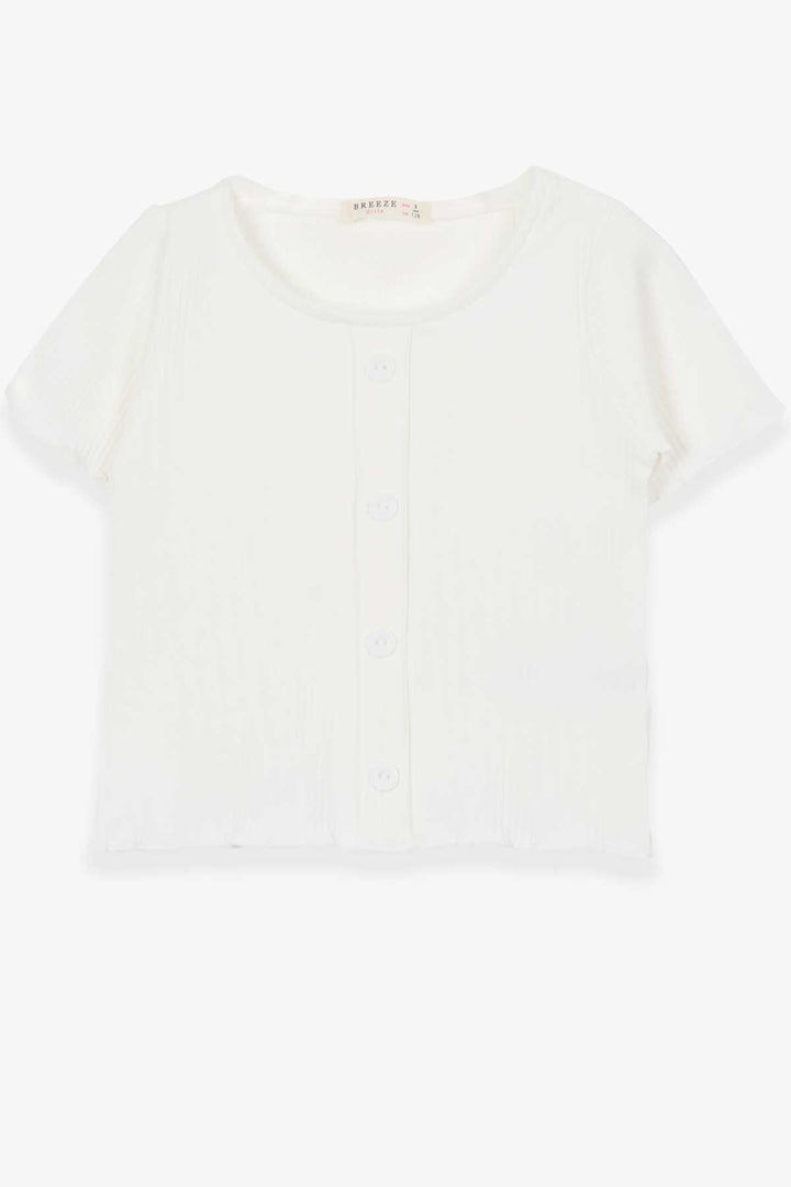 BRE Breeze Girl's T-shirt with Button Accessories, 84 Years, Ecru - Leavenworth