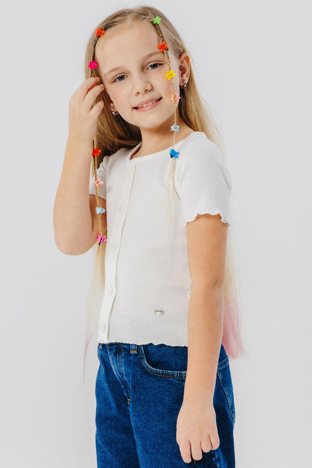 BRE Breeze Girl's T-shirt with Button Accessories, 84 Years, Ecru - Leavenworth