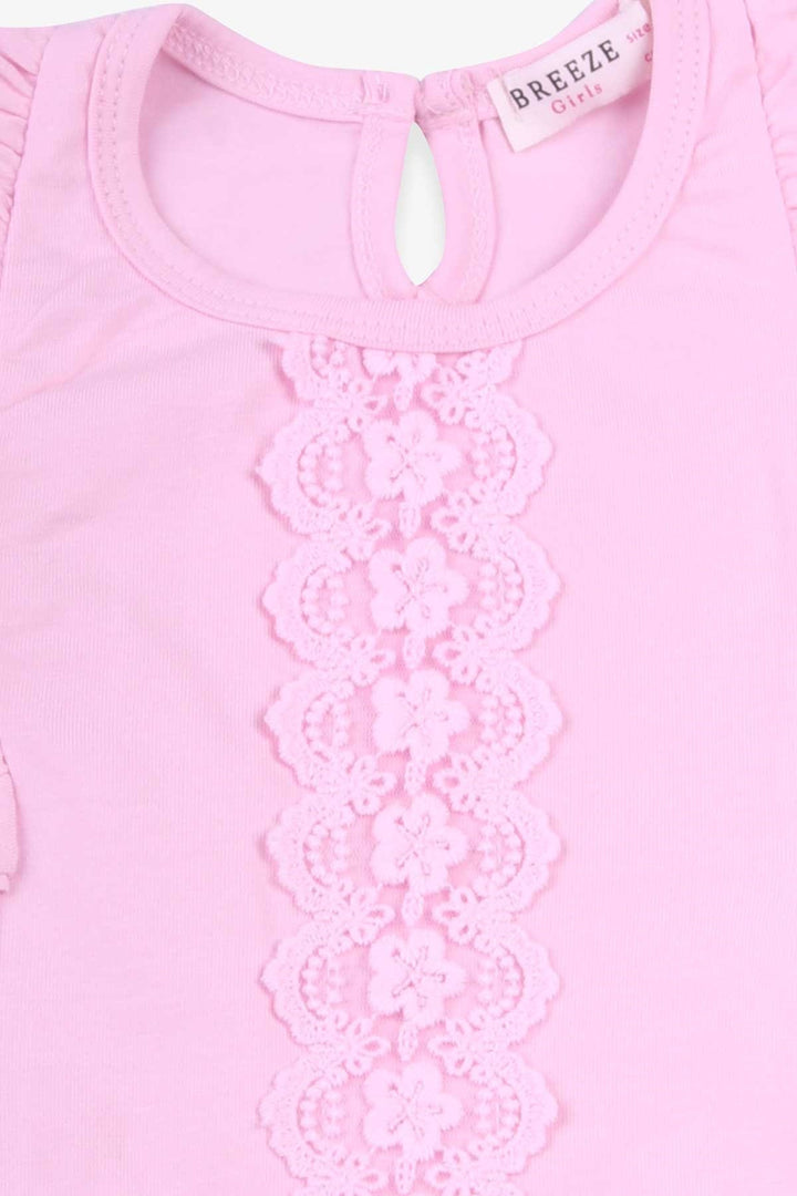 BRE Breeze Girl's T-Shirt with Ruffles and Lace, 3-8 Years, Powder - Melun