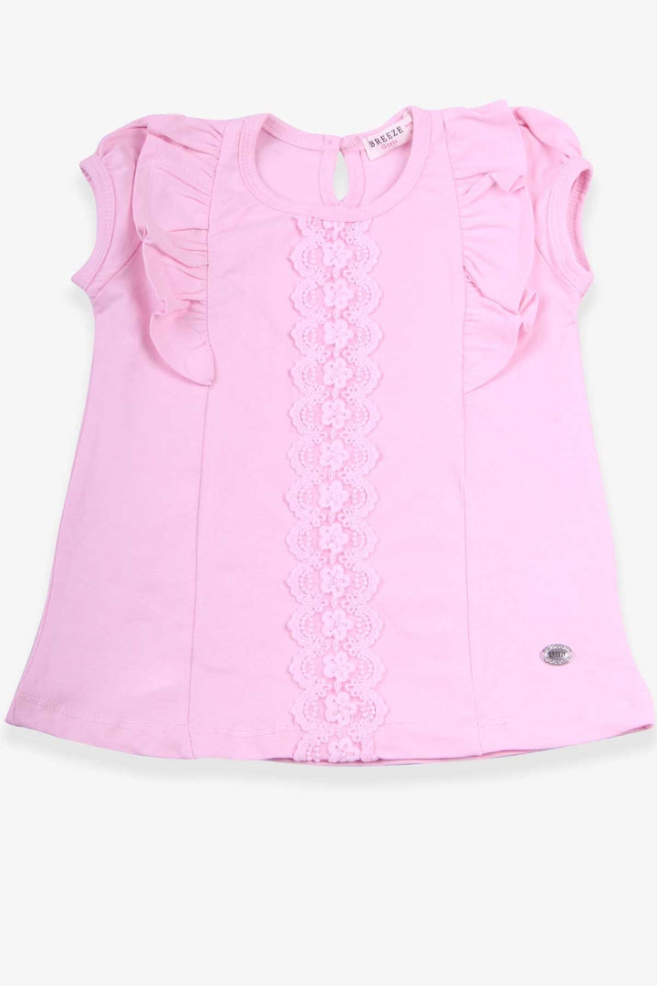 BRE Breeze Girl's T-Shirt with Ruffles and Lace, 3-8 Years, Powder - Melun