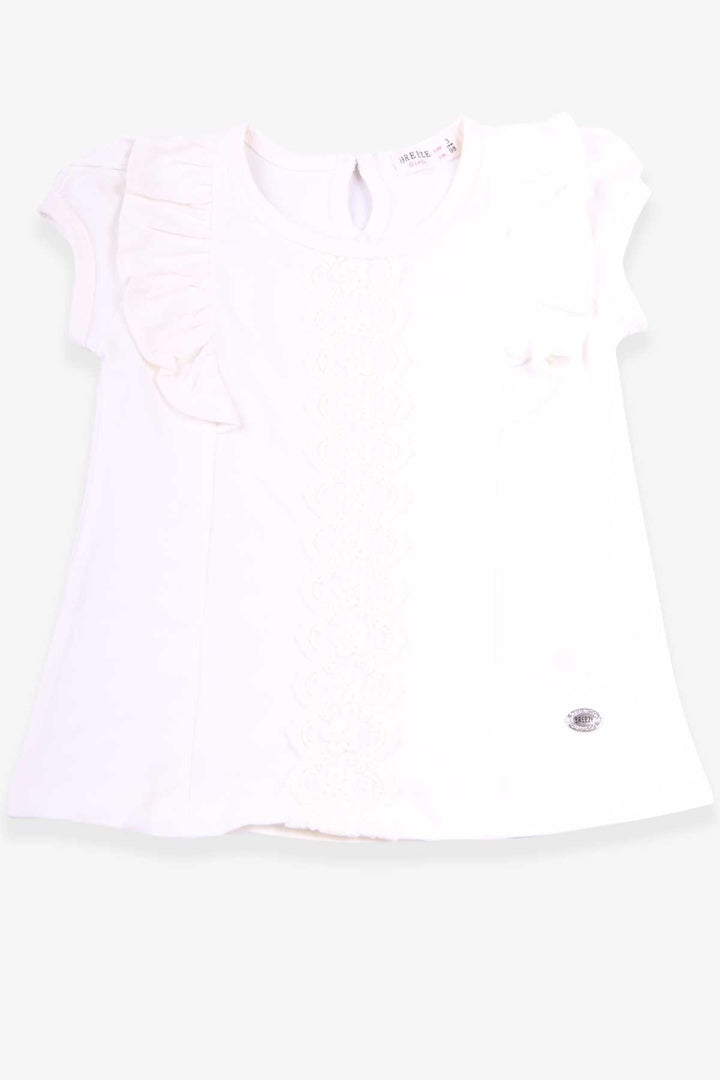 BRE Breeze Girl's T-Shirt with Ruffles and Lace, 3-8 Years, Beige - Fort Worth