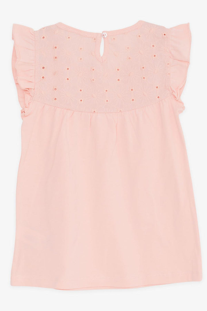 BRE Breeze Girl's T-Shirt with Ruffled Embroidery, 4-8 Years, Salmon - Bend