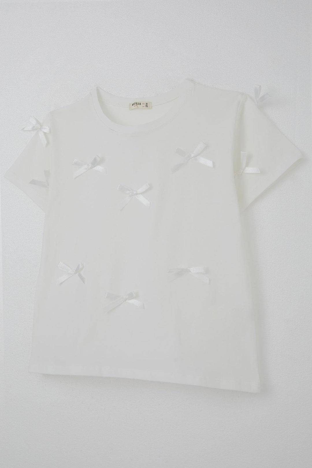 BRE Breeze Girl's T-shirt with Bow Accessory Detail, 94 Years, Ecru - Guilderland