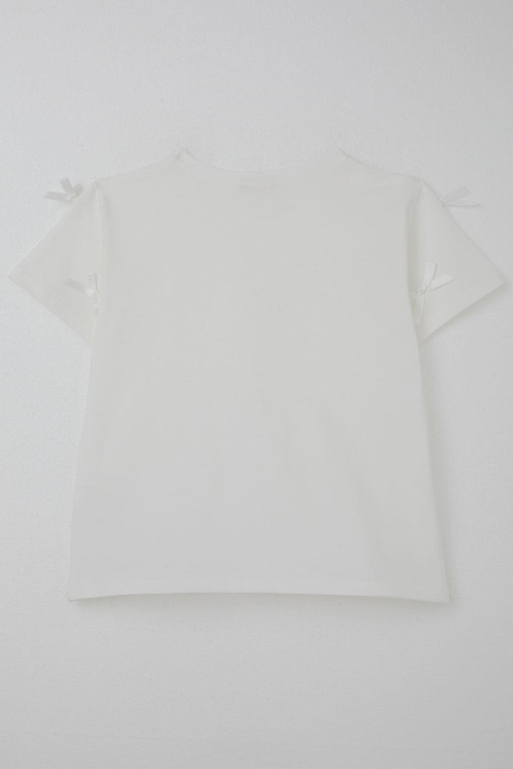 BRE Breeze Girl's T-shirt with Bow Accessory Detail, 94 Years, Ecru - Guilderland
