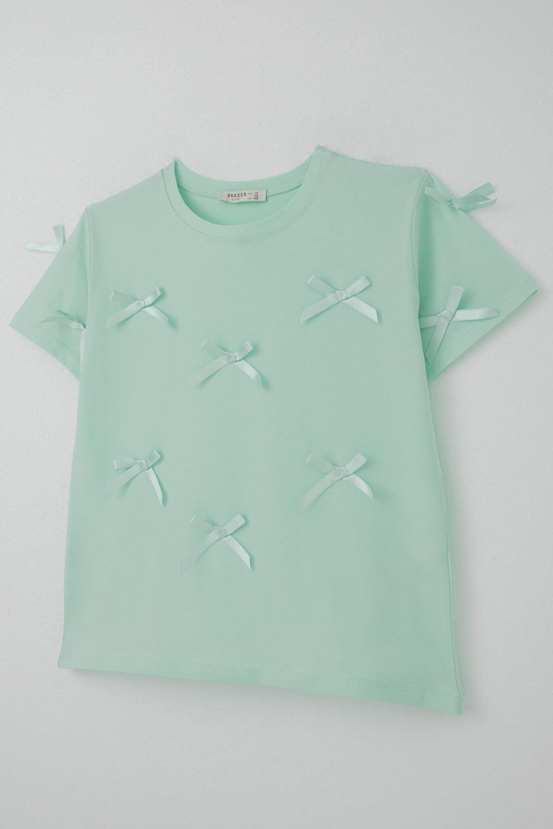 BRE Breeze Girl's T-Shirt with Bow Accessory Detail, 94 Years, Aqua Green - Noisy-le-Sec