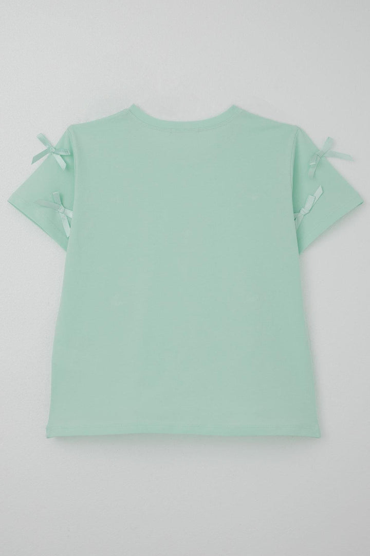 BRE Breeze Girl's T-Shirt with Bow Accessory Detail, 94 Years, Aqua Green - Noisy-le-Sec